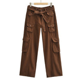 Women Sweatpants Multi-Pocket Cargo Pants Loose Hip Hop Wide Leg Pants