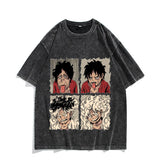 Anime Nika Luffy Washed Old Retro T-Shirt Short Sleeve