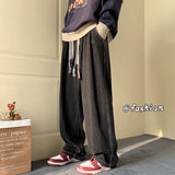 Men Jeans Vintage Dark Blue Jeans Men's Loose plus Size Straight Wide Leg Pants