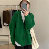 Women Knitted Cardigan Autumn and Winter Sweater Coat Loose V-neck Single Breasted Knitted Cardigan