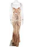 Women's Evening Gown Evening Dress Sexy Strap Vintage Sequins Dress