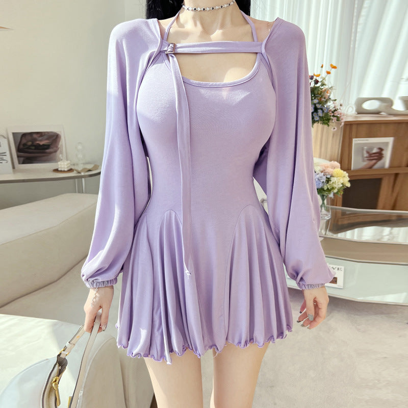 Women Dresses Lantern Sleeve Long Sleeve Shawl Sleeveless Dress
