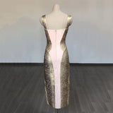 Women Evening Dress Backless Strap Bronzing Evening Dress Sexy Bandage One-Piece Dress