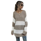 Women Knitted Sweater Striped Color Matching Sweater Sweater Women's Mid-Length