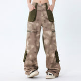 Men Sweatpants Stitched Camouflage Overalls Punk Loose Straight-Leg Wide-Leg Pants