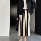 Women Knitted Skirt Fall Winter Skirt Black and White Stripes Tassel Dress