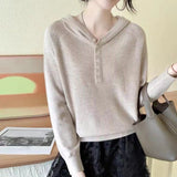 Women Knitted Pullover Autumn Hooded Knitwear Loose Thin Casual Long Sleeve Top