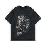 Men T Shirt Cartoon Washed Distressed Short Sleeve T-shirt
