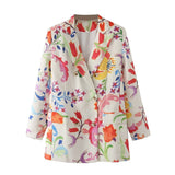 Women Suits Autumn Leisure Loose Mid-Length Printed Suit Coat