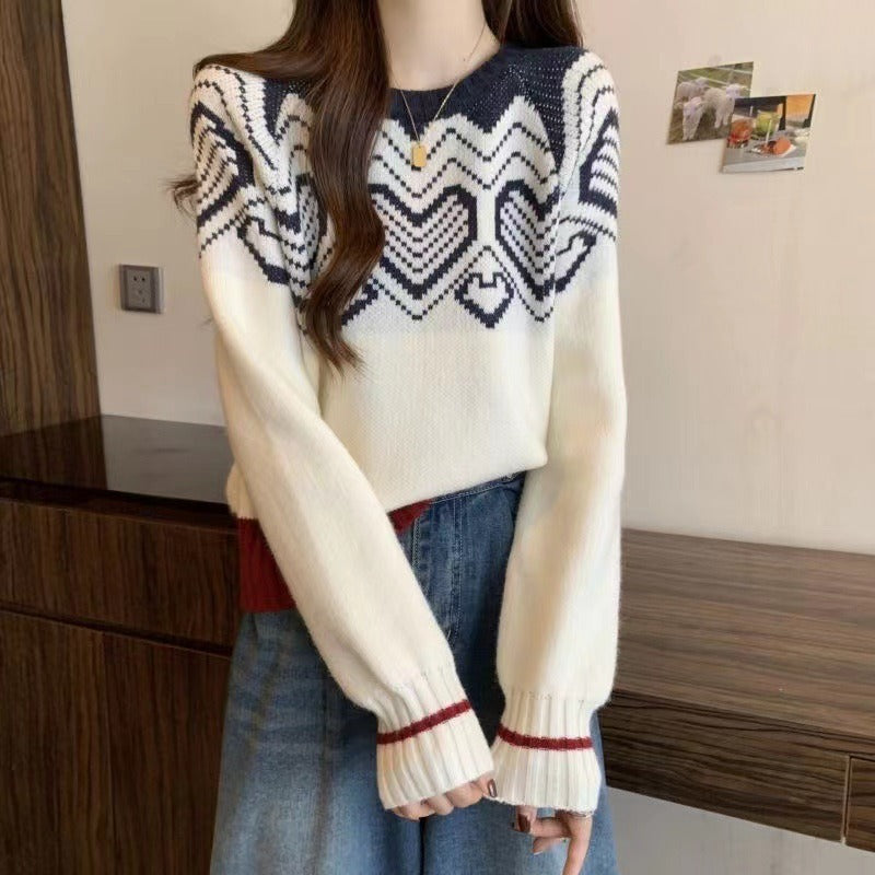 Women Knitwear Spring and Autumn round Neck Knitwear Loose Cropped Sweater