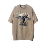 Men Vintage T-Shirt Printed Washed and Worn Short-Sleeved T-shirt Men's Ins Loose