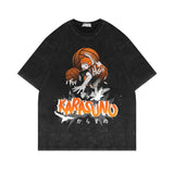 Washed old short-sleeved T-shirt anime volleyball teenager oversize