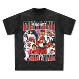 Mens Vintage baseball T-Shirt Vintage Shohei Ohtani Printed Short Sleeve T-Shirt Washed Crew Neck