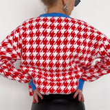 Ladies Leisure Knitwear Plaid Crew Neck Sweater Long Sleeve Top Plaid Sweater