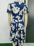 Women Evening Gown Sexy Casual V-neck Swing Printed Dress