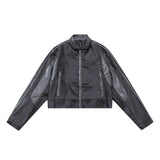 Women Jacket Short PU Leather Coat Racing Suit