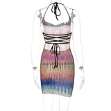 Women Dresses Autumn Sexy See-through Backless Lace-up Dress