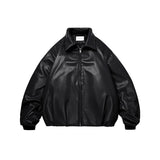 Unisex Winter Cotton Coat Lapel Leather Cotton Jacket Retro Loose PU Leather Coat