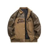 Unisex Winter Cotton Coat Retro Patchwork Contrast Color Letter Tide Polo Collar Jacket Baseball Uniform