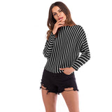 Women Knitted Sweater Casual Top Autumn Crew Neck Long Sleeve Color Matching Sweater