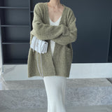 Women Cardigan Sweater V-neck Cardigan Jacket Long-Sleeved Loose Sweater Women's Mid-Length Coat 3t667