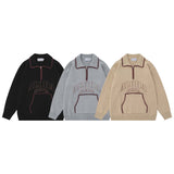 Unisex Sweater Autumn Polo Collar Embroidered Sweater