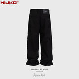 MIJKO Men Vintage Pants Multi-Pocket Straight Casual Loose Pants