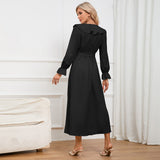 Women Date Dress Winter V-neck Dress Mid-Length Dress