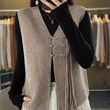 Women Knitwear Spring and Autumn V-neck Knitwear Loose Vest