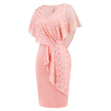Women Date Dress Summer Polka Dot Printed Chiffon Dress V-neck Hip Skirt