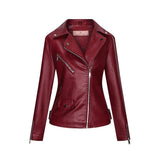 Red Leather Jacket Jacket Pu Lapel Two-Way Short Slim Fit Jacket Leather Coat Women