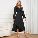 Women Date Dress Winter V-neck Dress Mid-Length Dress