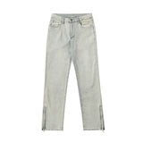 Men Jeans Washed Distressed Side Zipper Jeans