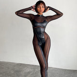 Women Jumpsuit Autumn Crew Neck Back Long-Sleeve Zipper Jumpsuit