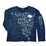 Women T-shirt Retro Style Printed round Neck Slim-Fit Long-Sleeved Pullover T-shirt