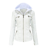 Red Leather Jacket Hooded Leather Jacket Two-Piece Detachable Leather Jacket Women's Spring and Autumn Coat Women's Pu