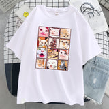 202412 Meme Cat Facial Expression Packs Print T-Shirt Women