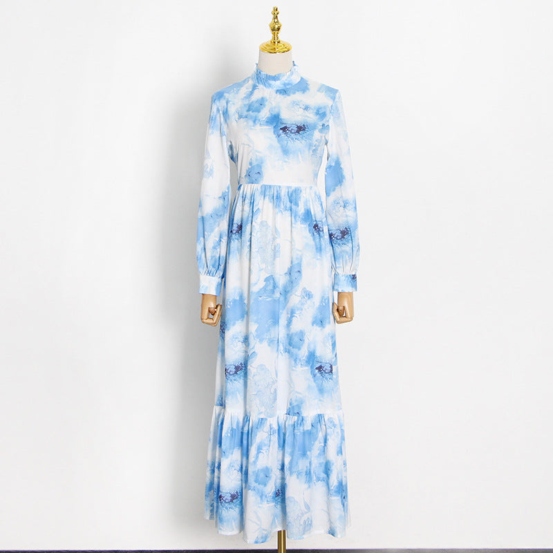Women Dresses Summer Stand Collar Tie-Dye Dress (Qymy0409)