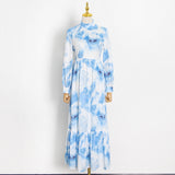 Women Dresses Summer Stand Collar Tie-Dye Dress (Qymy0409)