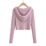 Women Sweater Knitwear Mohair Hooded Knit Cardigan Female Fall/Winter Slim Zipper Long Sleeve Sweater Coat