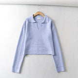 Women Sweater Knitwear Winter V-neck Solid Color Sweater Long Sleeve Short Pullover