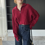 Women Winter Knitted Sweater Zipper and Lapel Autumn Sweater Coat Sweater 8t8263
