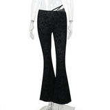 Women Dresses Spring Flocking Jacquard Hollow Top Straight-Leg Trousers