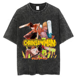 Vintage washed anime cotton T-shirt Harajuku
