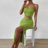 Women Dress Hollow Sheath Knitted Sexy Suspenders Dress