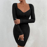 Women Dress Sexy Sheath Knitted Long-Sleeved Dress