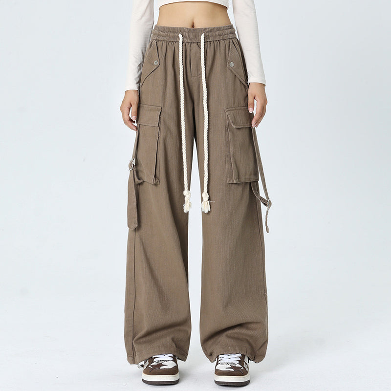 Men Sweatpants Workwear Wide Leg Trousers Men Oversize Loose Straight Drawstring Jogger Pants
