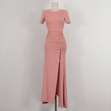 Women Dresses round Neck Short Sleeve Maxi Dress