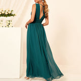 Women Evening Gown Sexy Backless Green Chiffon Dress Maxi Dress