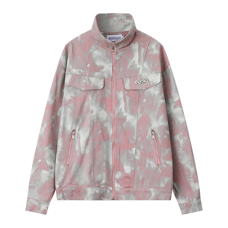 Men Jacket Coat Tie-Dye Camouflage Stand Collar Jacket Male and Female Couples Wear Canvas Zipper Pocket Half Turtleneck Jacket